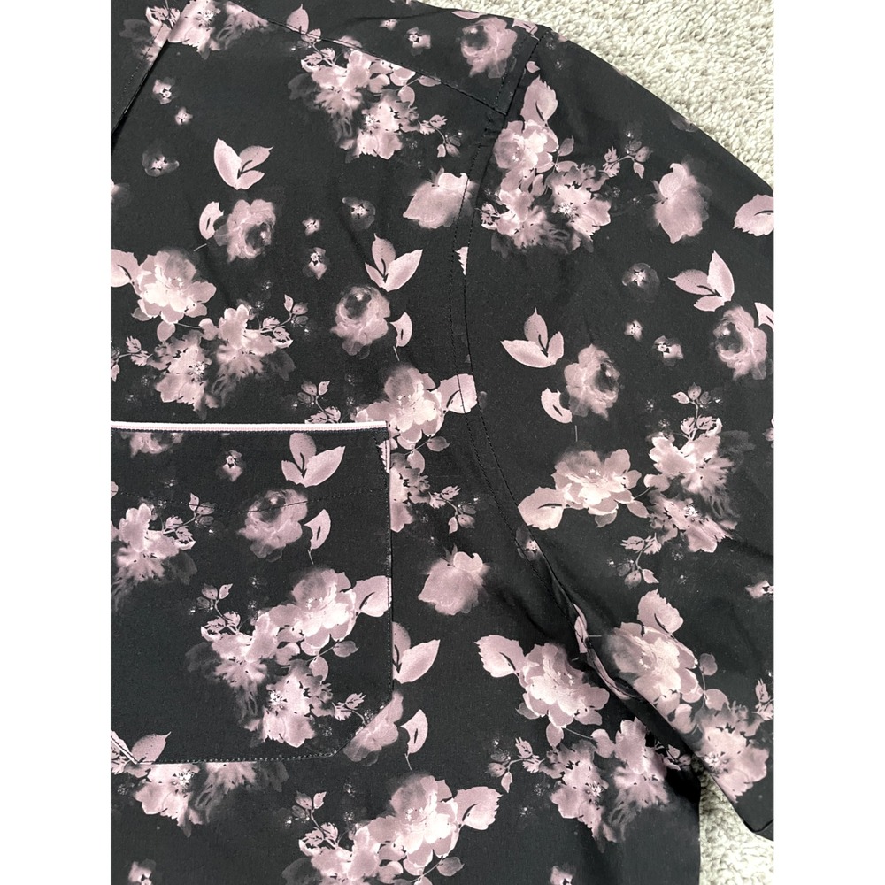 7 Diamonds Shirt Mens XL Button Down Short Sleeve Floral 4 Way Stretch Black Top - Picture 4 of 8